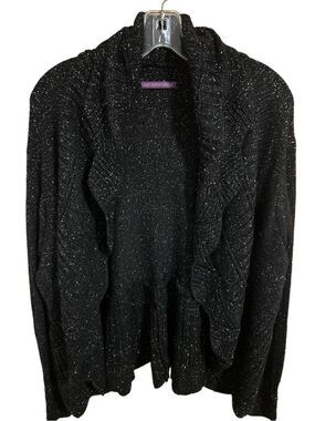 Beverly Drive Women’s Size L Open Cardigan Sweater Ruffled Scalloped Bling